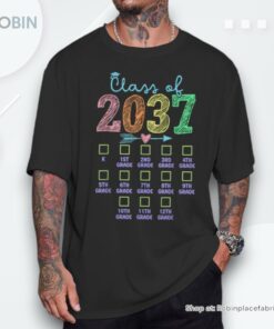 Class Of 2037 Grow With Me Handprint Checklist K 12th Grade Unisex Shirt