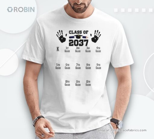 Class Of 2037 Grow With Me Handprint Pre K 12th Grade Unisex Shirt