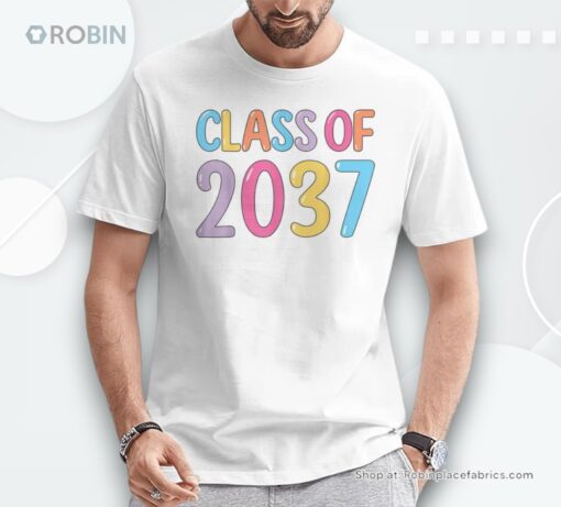 Class Of 2037 Grow With Me K To 12 Grade Handprints On Back Unisex Shirt