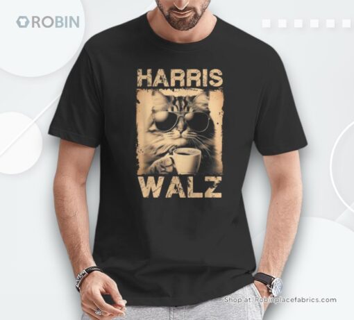 Coffee Cat Harris Walz 2024 Childless Cat Lady Vintage Unisex Shirt