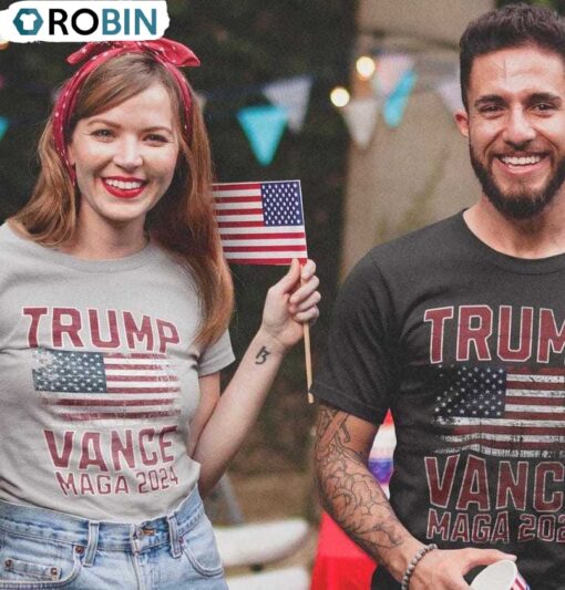 Trump Vance Shirt, American Flag Trump Train Short Sleeve Crewneck
