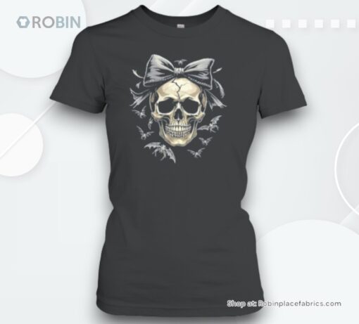 Coquette Skull With Bow And Bats Spooky Halloween Unisex Shirt