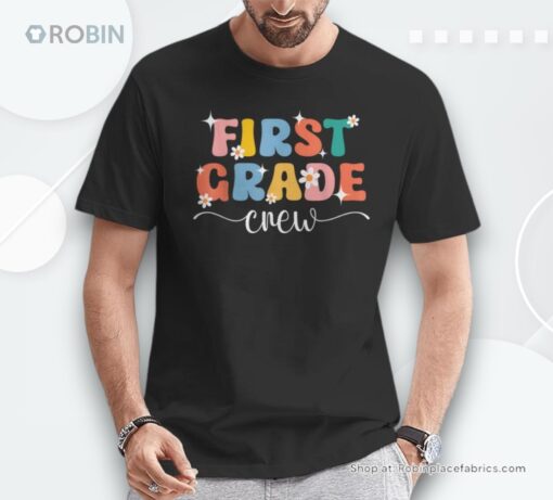 First Day Of 1st Grade Crew Teacher Back To School Groovy Unisex Shirt