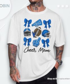 Football Coquette Bow Cheer Mom Blue Unisex Shirt