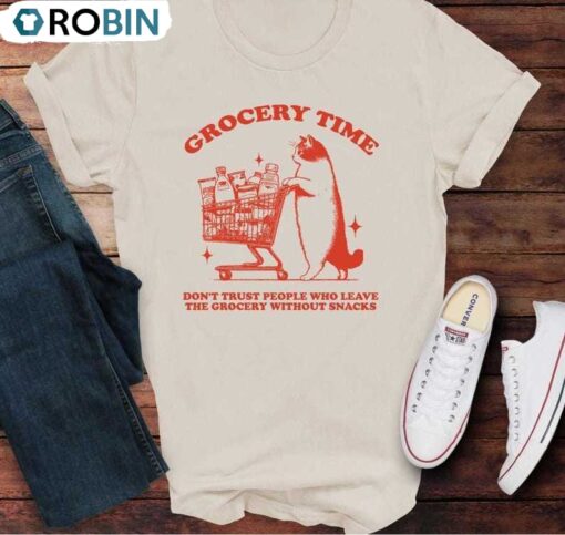 Grocery Time Retro Unisex Hoodie, Vintage Cat Lover Short Sleeve Crewneck