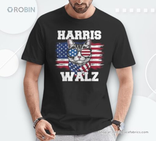 Harris Walz Childless Cat Lady Us Flag Cat Meme Unisex Shirt