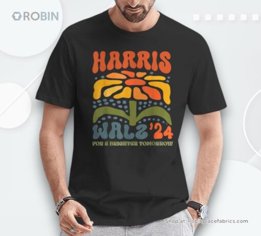 Harris Walz Waltz 2024 Retro Boho Vintage Groovy Flowers Unisex Shirt