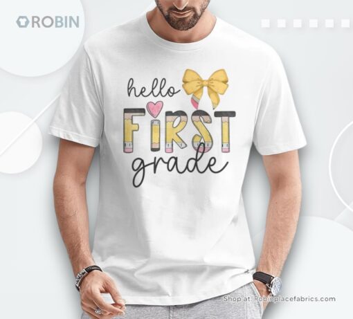 Hello First Grade Teacher Coquette Pencil Bow Back To School Unisex Shirt