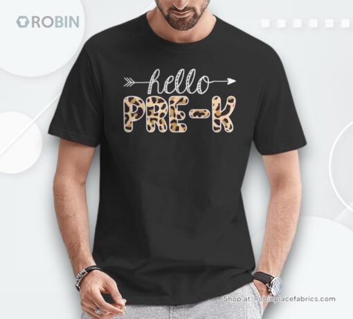 Hello Pre K Leopard Print Pre K Teacher Boys Girls Unisex Shirt