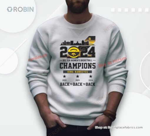 Iowa Hawkeyes Skyline 2024 Big Ten Women’s Basketball Champions Back To Back To Back Shirt