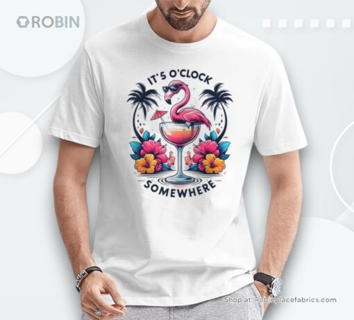 It’s 5 O’clock Somewhere Flamingo Beach Vacation Drinking Unisex Shirt
