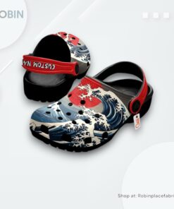 Kanagawa Wave Red Sun Japan Crocs Shoes, Anime Gifts