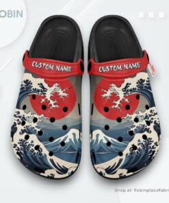 Kanagawa Wave Red Sun Japan Crocs Shoes, Anime Gifts Kanagawa Wave Red Sun Japan Crocs Shoes, Anime Gifts