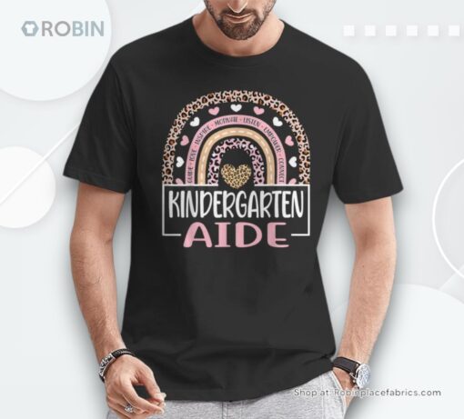 Kindergarten Aide Rainbow Leopard Print Teacher Unisex Shirt