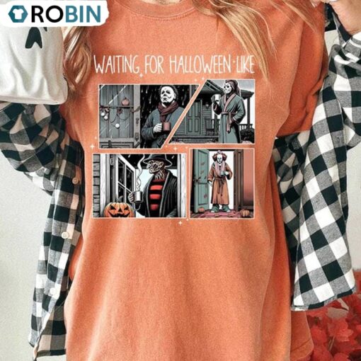 Musthave Waiting For Halloween Like Shirt, Horror Character Long Sleeve Hoodie