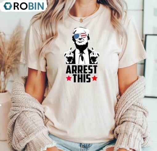 New Rare Arrest This Shirt, Middle Fingers Blazin Usa Funny T Shirt Crewneck