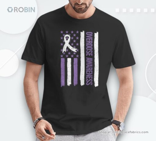 Overdose Awareness Month American Flag Ribbon Unisex Shirt