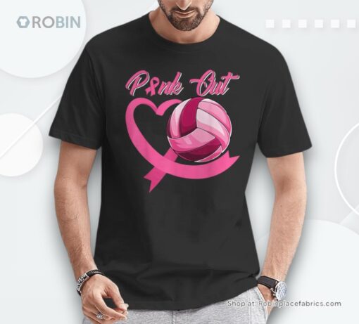 Pink Out Breast Cancer Pink Ribbon Heart & Volleyball Ball Unisex Shirt