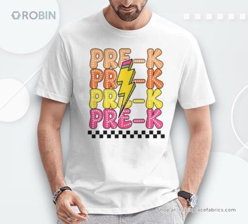 Pre K Lightning Bolt Pencil Retro Teacher Boys Girls Unisex Shirt