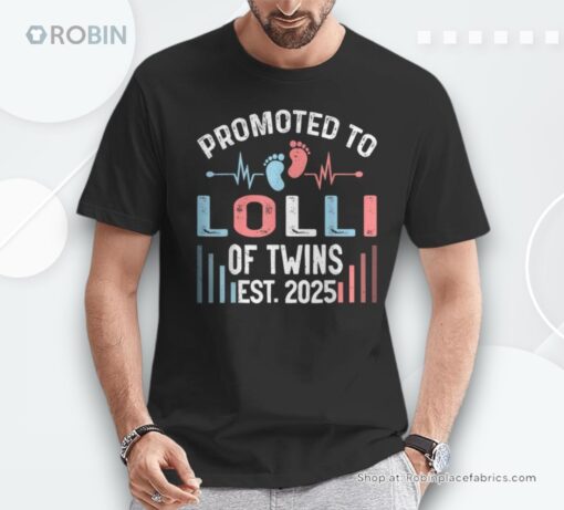 Promoted To Lolli Of Twins Est 2025 Twin Baby Shower Unisex Shirt