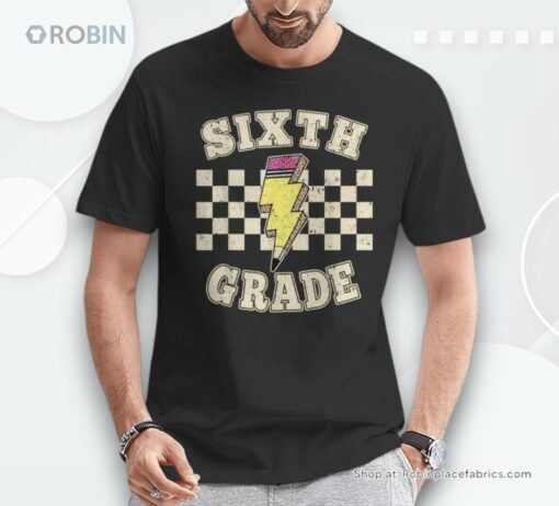 Retro 6th Sixth Grade Teacher Lightning Bolt Pencil Teacher Unisex Shirt