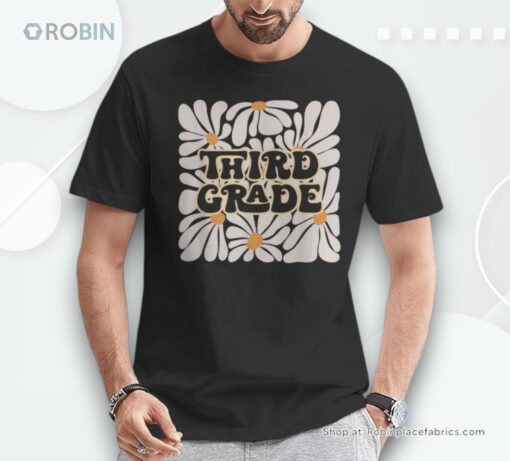 Retro Flower Power Squared Third 3rd Grade Back To School Unisex Shirt