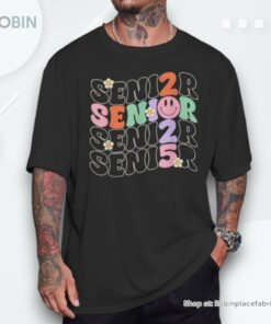 Retro Groovy Senior 2025 Smile Face Class Of 2025 Graduation Unisex Shirt