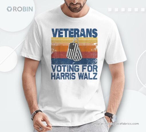 Retro Vintage Veterans Voting For Harris Walz Waltz 2024 Unisex Shirt