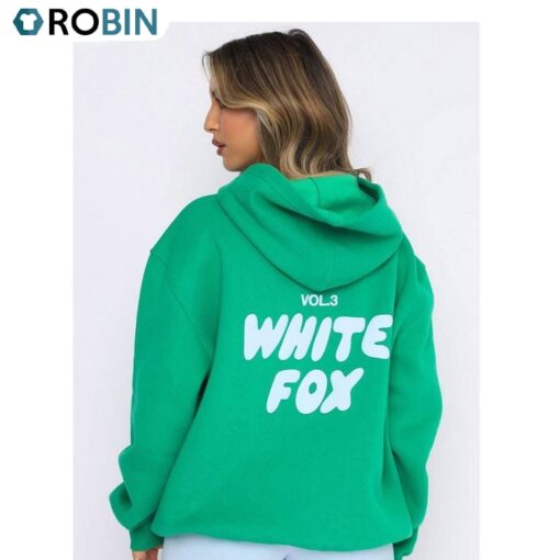 Trendy White Fox Hoodie, Awesome Long Sleeve Hoodie