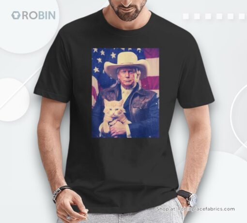 Trump Cat Cowboy Donald Trump 2024 American Flag Unisex Shirt