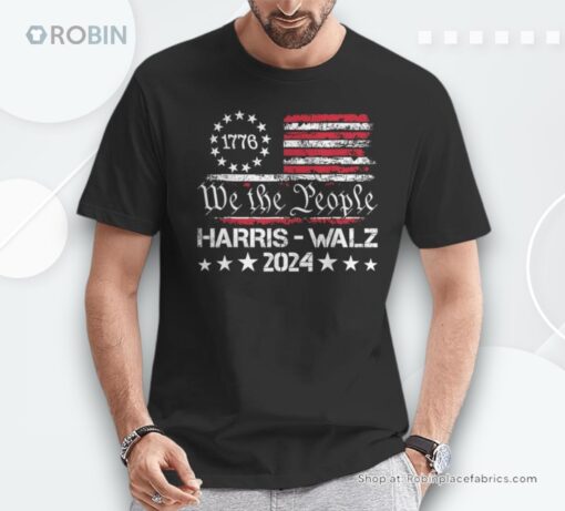 We The Harris Walz People 2024 Retro Vintage American Flag Unisex Shirt