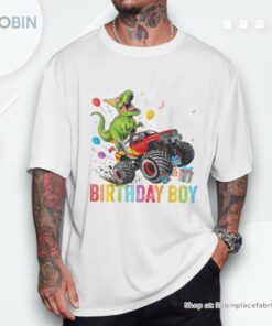 2Nd Birthday Boy Dinosaur Monster Truck Shirt