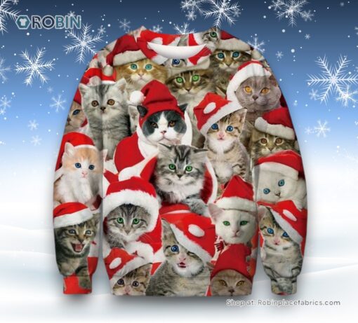 Adorable Cat With Red Hat Ugly Christmas Sweater, Christmas Gift For Cat Love