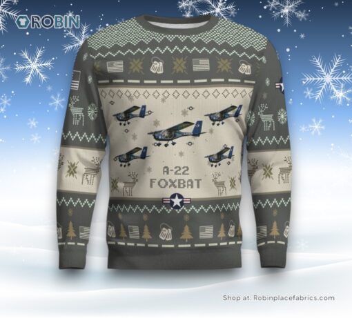 Air Force Ugly Christmas Sweater, A 22 Foxbat A22 Aircraft Ugly Christmas Sweater