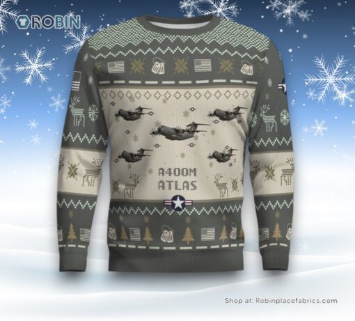 Air Force Ugly Christmas Sweater, Airbus A400M Atlas Aircraft Ugly Christmas Sweater