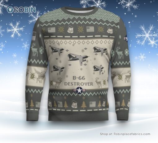 Air Force Ugly Christmas Sweater, B 66 Destroyer B66 Aircraft Ugly Christmas Sweater