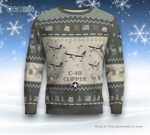 Air Force Ugly Christmas Sweater, C 40 Clipper C40 Aircraft Ugly Christmas Sweater