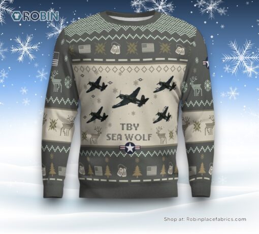 Air Force Ugly Christmas Sweater, Consolidated TBY Sea Wolf Aircraft Ugly Christmas Sweater