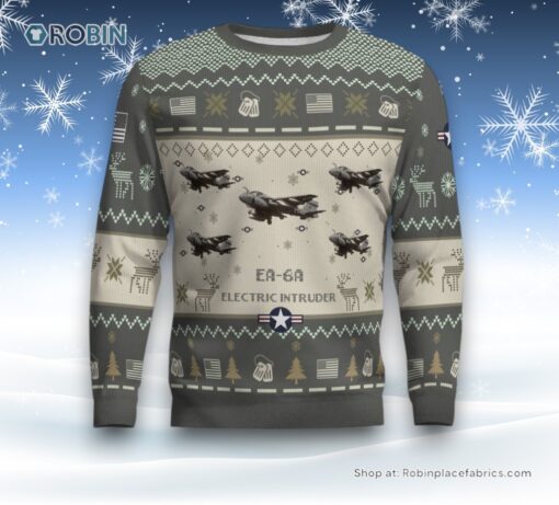 Air Force Ugly Christmas Sweater, EA 6A Electric Intruder EA6A Aircraft Ugly Christmas Sweater