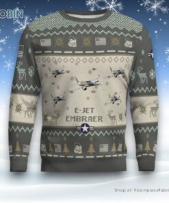 Air Force Ugly Christmas Sweater, Embraer E Jet Aircraft Ugly Christmas Sweater