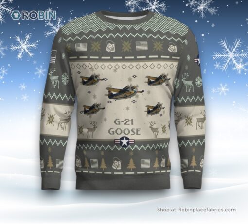 Air Force Ugly Christmas Sweater, G 21 Goose G21 Aircraft Ugly Christmas Sweater