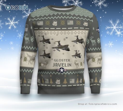 Air Force Ugly Christmas Sweater, Gloster Javelin Aircraft Ugly Christmas Sweater