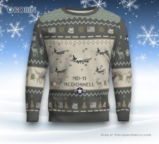 Air Force Ugly Christmas Sweater, McDonnell MD 11 Aircraft Ugly Christmas Sweater