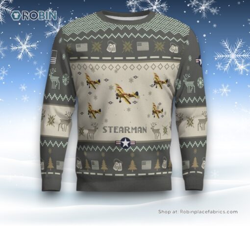 Air Force Ugly Christmas Sweater, Stearman Aircraft Ugly Christmas Sweater