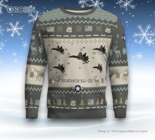 Air Force Ugly Christmas Sweater, Sukhoi Su 35 SU35 Aircraft Ugly Christmas Sweater