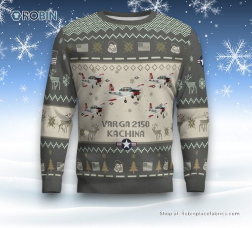 Air Force Ugly Christmas Sweater, Varga 2150 Kachina Aircraft Ugly Christmas Sweater