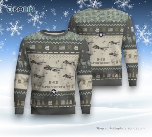 Air Force Ugly Christmas Sweatshirt, Sweater, B 50 Superfortress B50 Aircraft Ugly Christmas Sweatshirt, Sweater