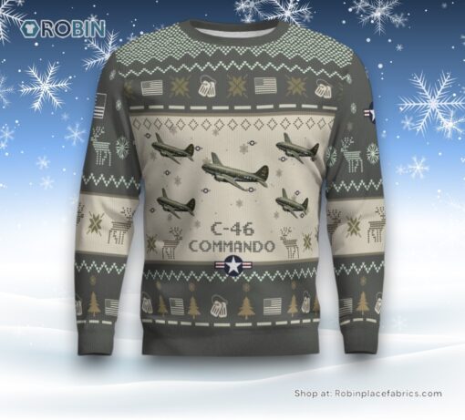 Air Force Ugly Christmas Sweatshirt, Sweater, C 46 Commando C46 Aircraft Ugly Christmas Sweatshirt, Sweater