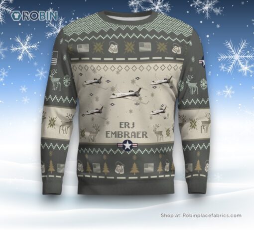 Air Force Ugly Christmas Sweatshirt, Sweater, Embraer ERJ Aircraft Ugly Christmas Sweatshirt, Sweater