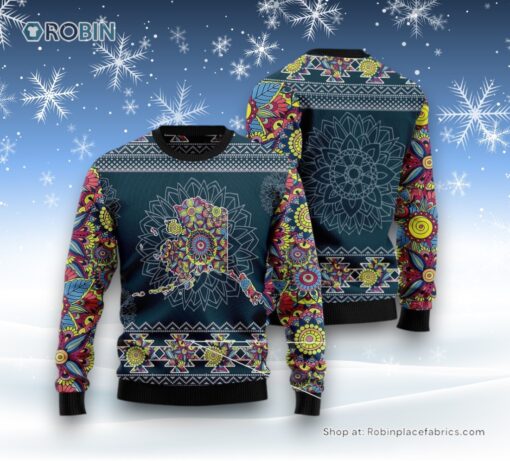 Alaska Blue Mandala Ugly Christmas Sweatshirt, Sweater